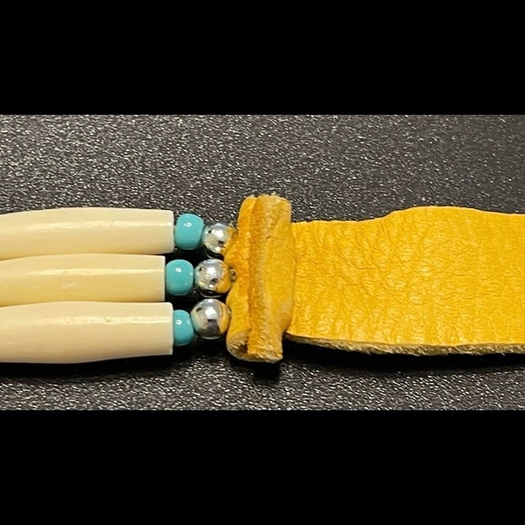 Buffalo Bone Native American Tribal Choker Beaded Turquoise Pewter Necklace VTG - Picture 7 of 16
